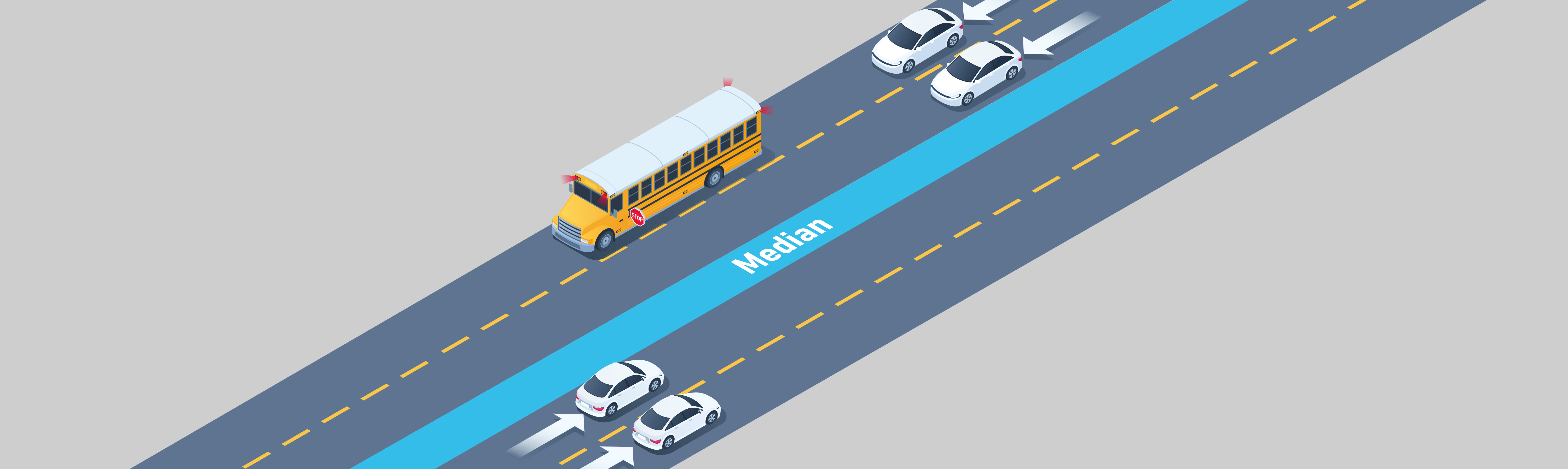 Arrêt - Sur quelles voies un autobus scolaire doit-il s'arrêter sur une autoroute divisée par un terre-plein central ?