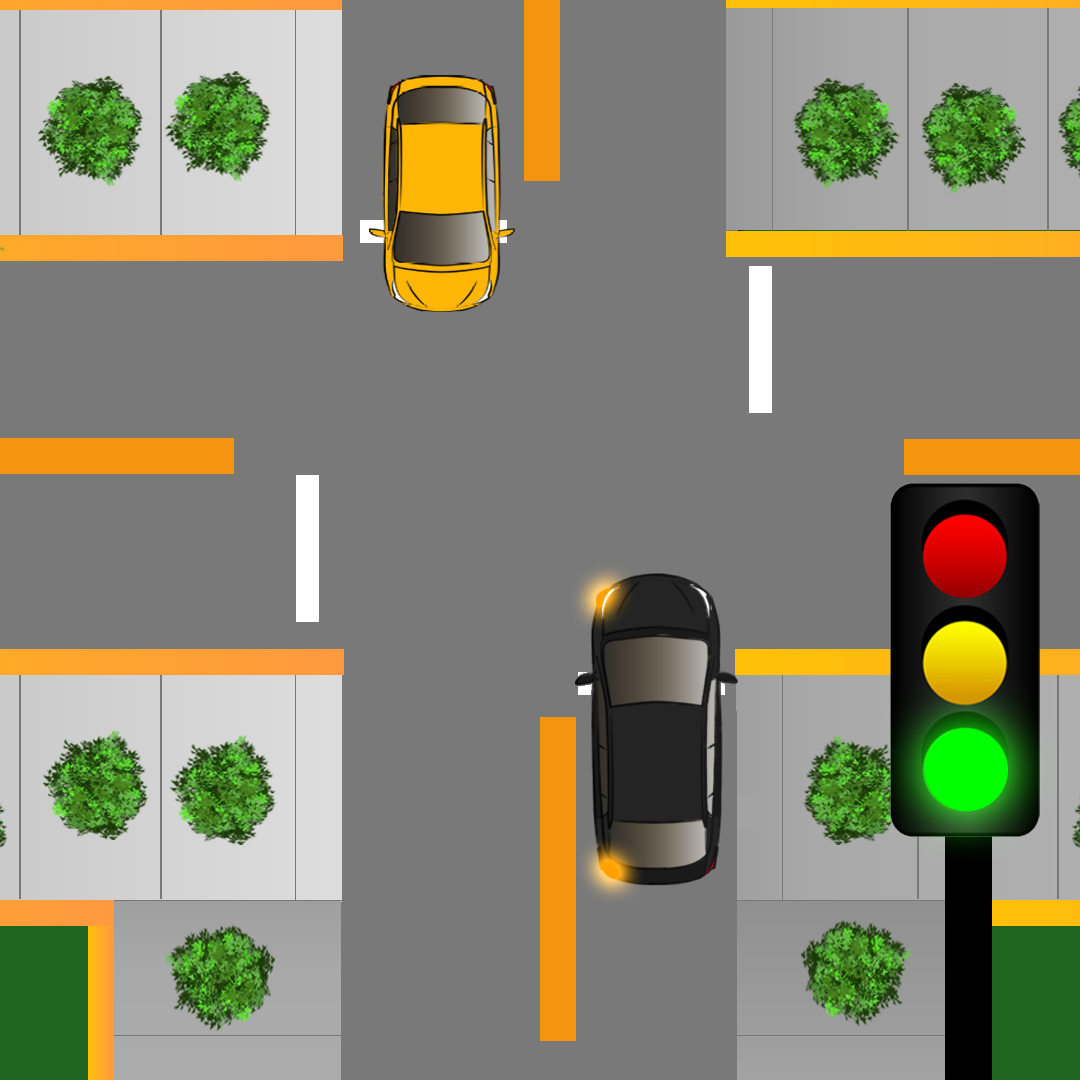 Test 2 - Qui devrait céder le passage à une intersection où un véhicule va tout droit et l’autre tourne à gauche ?
