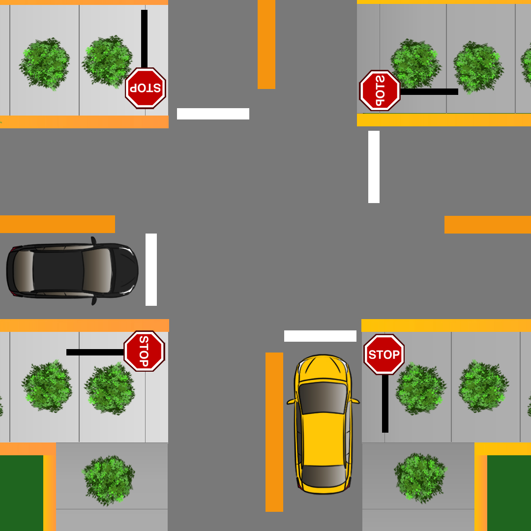 Test 1 - Si vous et un autre véhicule vous arrêtez en même temps à une intersection à quatre voies, qui ne devrait pas avoir la priorité ?