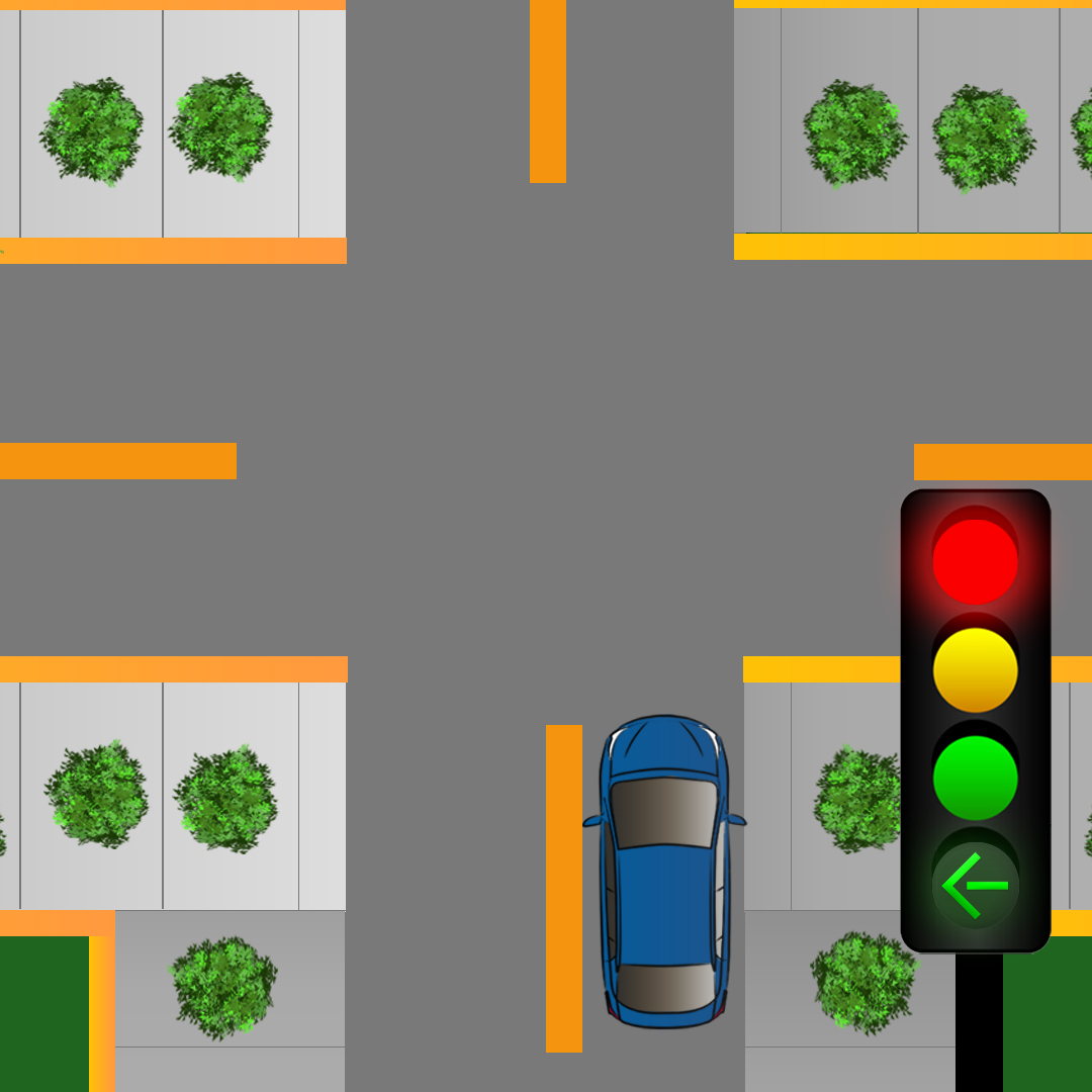 Driving Test Canada - Car Test 1 - Si vous êtes à une intersection avec un feu rouge et que vous prévoyez de continuer tout droit, que devez-vous faire ?