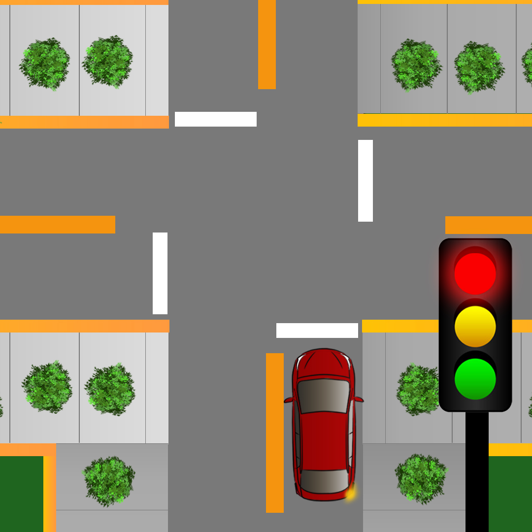 Driving Test Canada - Car Test 2 - Si vous êtes à un feu rouge où vous pouvez tourner à droite au feu rouge, que devez-vous faire avant de tourner ?