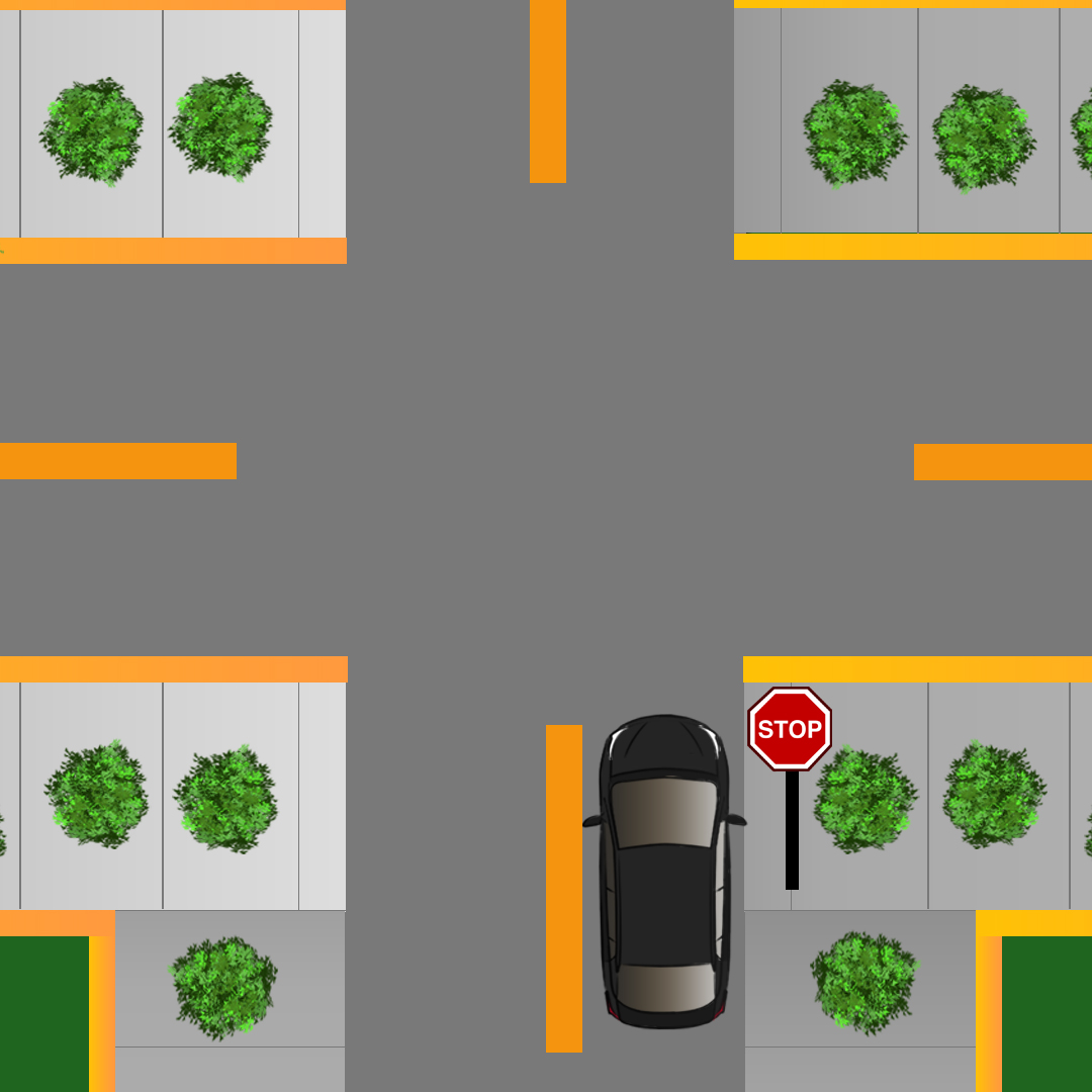 Test 4 - Où devez-vous vous arrêter à une intersection où il n'y a pas de passage pour piétons, de ligne d'arrêt ou de trottoir ?