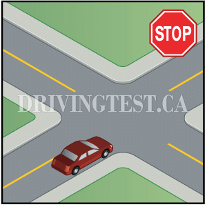Test 8 - Où devez-vous vous arrêter si vous approchez d'une intersection qui n'a pas de passage pour piétons, de ligne d'arrêt ou de trottoir ?