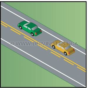 Test 2 - Qu'est-ce qui est indiqué par une ligne continue sur le côté de la route où vous vous trouvez, mais une ligne discontinue sur le côté opposé ?