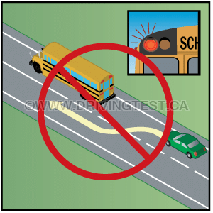 Test 3 - Dans quelles circonstances peut-on dépasser un autobus scolaire arrêté avec ses feux rouges clignotants allumés ?