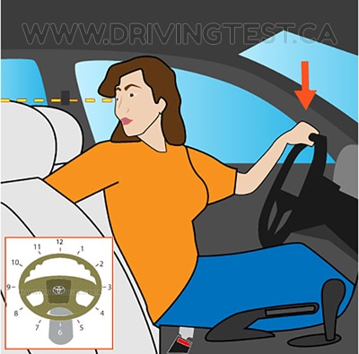 Test 3 - Where on the steering wheel should your controlling hand be located when you're reversing?